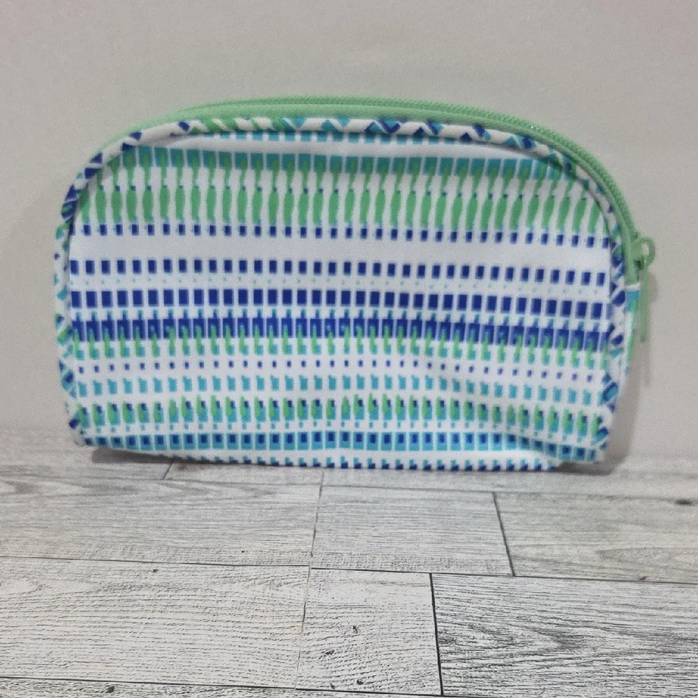 Striped Green and Blue Cosmetic Bag